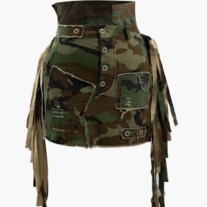 NWT Camo Frayed Patchwork Fringe Mini Skirt